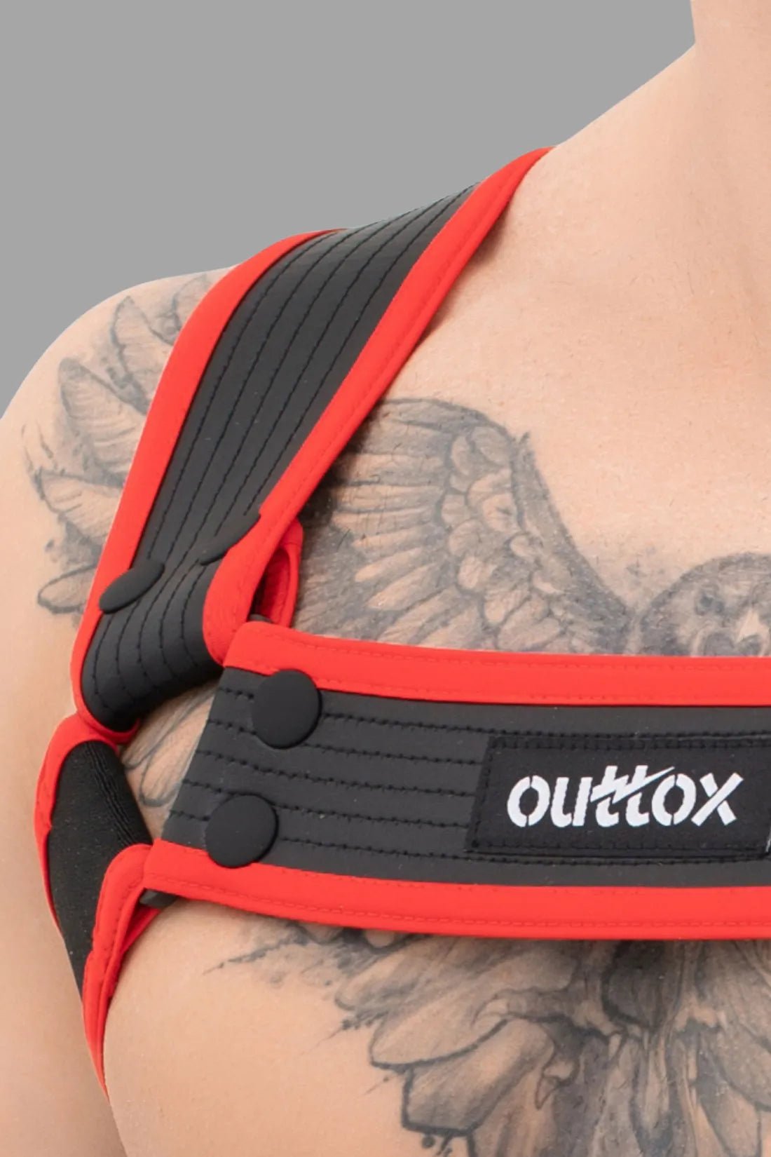 Outtox. Bulldog Harness with Snaps. Black & Red - Outtox - XHR107 - Y5 - Maskulo Global (EU) Store