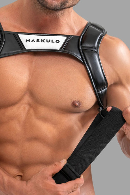 Body Harness with Push - up Effect. XXL size. Black and White - Maskulo - MHR120 - Y5 - Maskulo Global (EU) Store